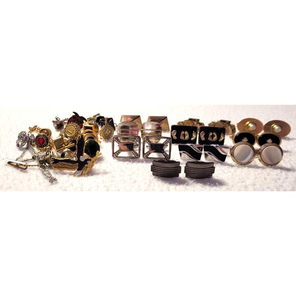 Vintage Mens Jewelry 27 Pc Lot Cufflinks Tie Tacks Mix Variety - Picture 1 of 10